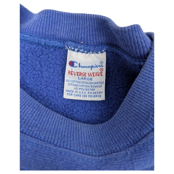 Vintage 90s Champion Reverse Weave Blue Blank Crewneck Sweatshirt Size L - Picture 8 of 12